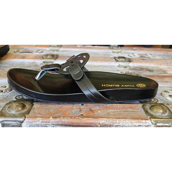 Tory Burch Black Nappa Leather Miller's Cloud Flip Flops Sandals Modern Prep 10 - Picture 5 of 11